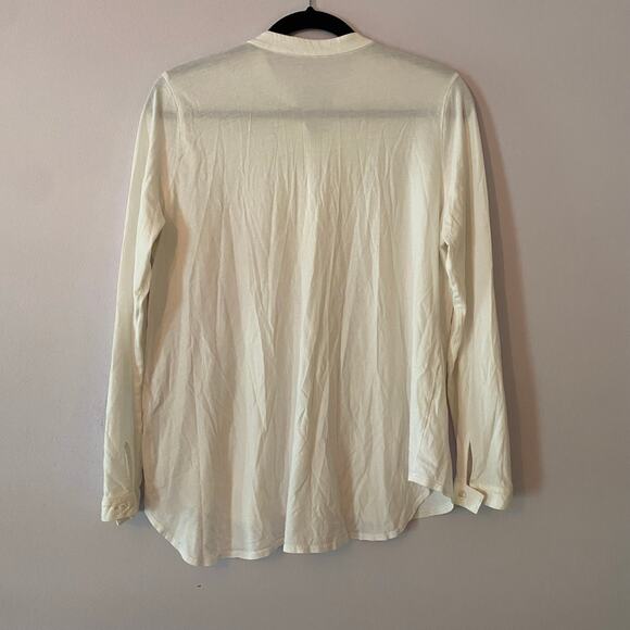 Eileen Fisher Women's size Large Petite White 100% Cotton Button Down Blouse - Picture 6 of 10